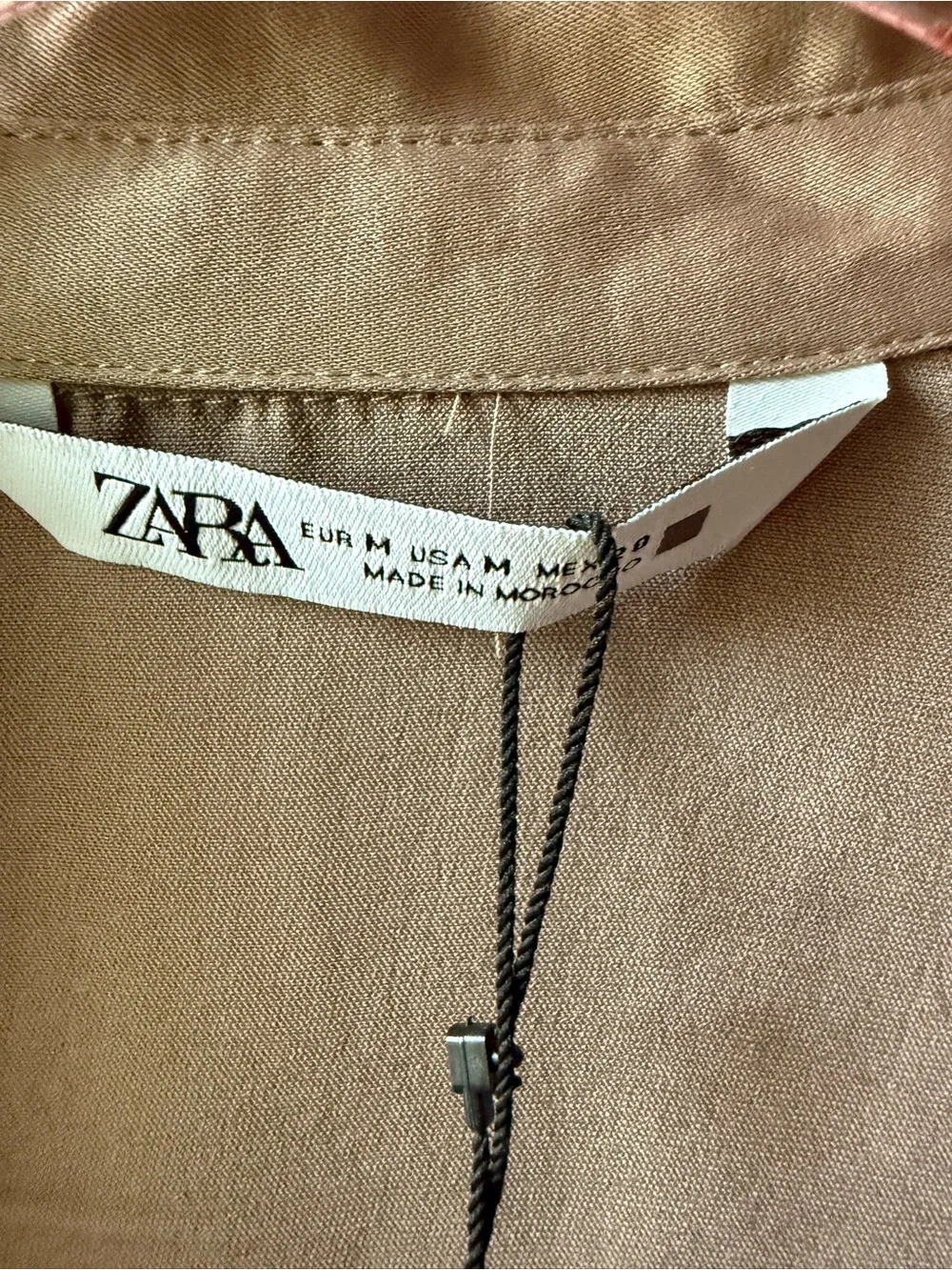 Zara Taupe Satin Crop Button-Down Shirt - Picture 3 of 3